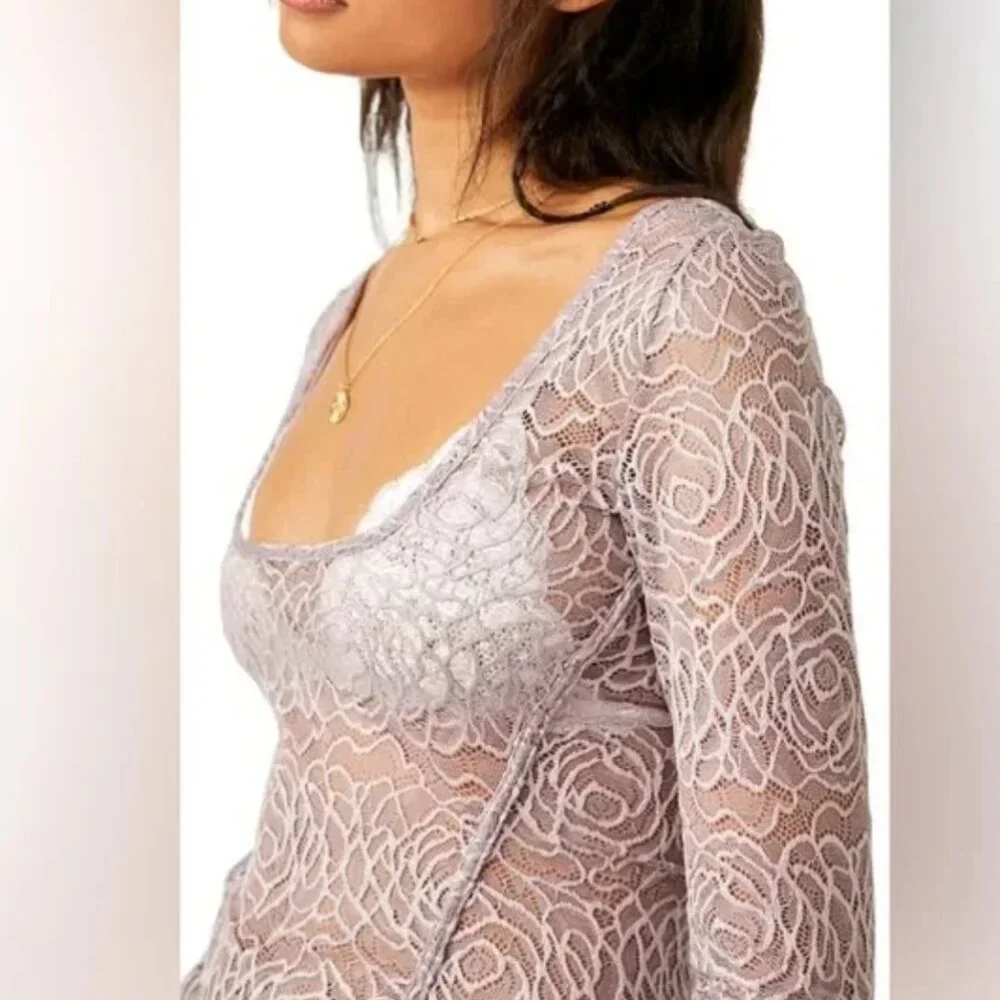 NWT Free People In My Head Sheer Lace Bodysuit Small, THIMBLE SMALL
